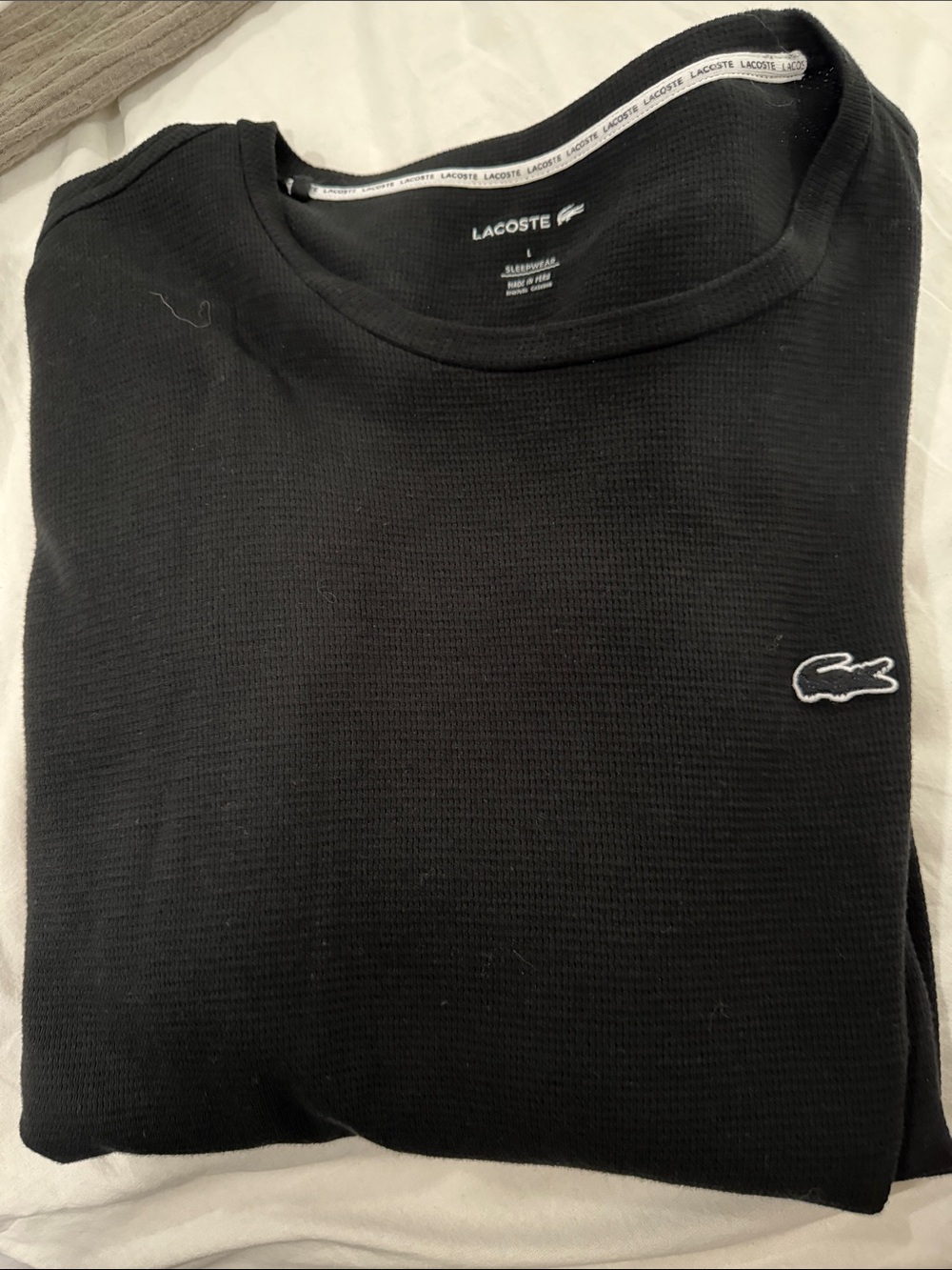 Lacoste Black Men's Waffle-Knit Crew L/S Shirt with Logo
